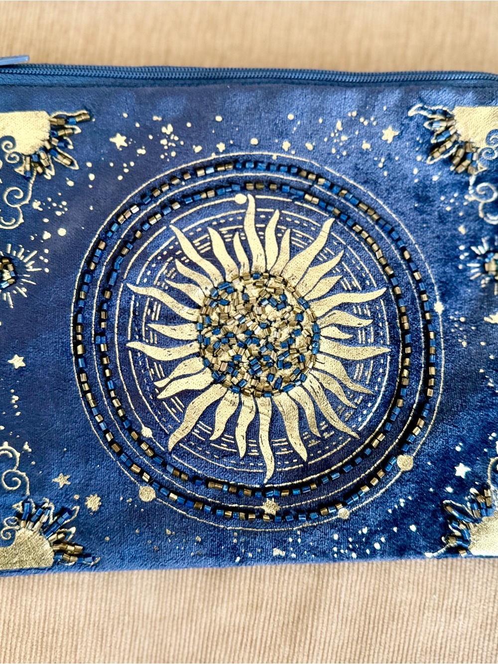 Sunburst Embroidered Wall Tapestry - Blue and Gold